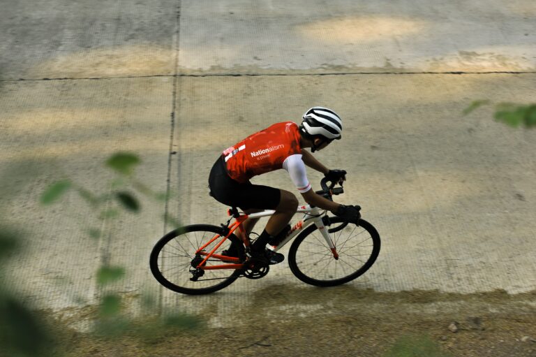 Cyclist on pavement for cycling interval training