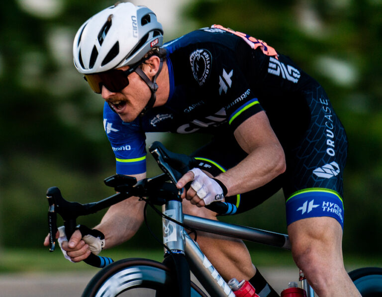 Closeup on man biking