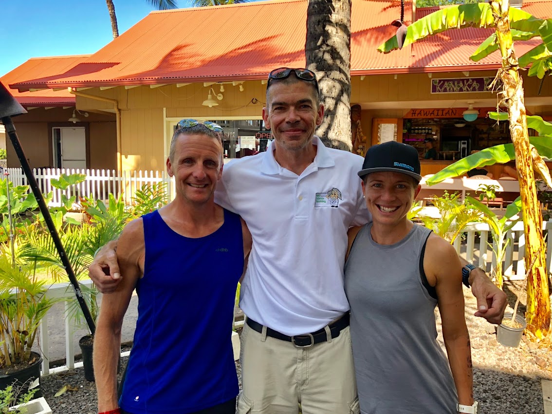 triathlon coach Alan Couzens in Kona Hawaii with two athletes