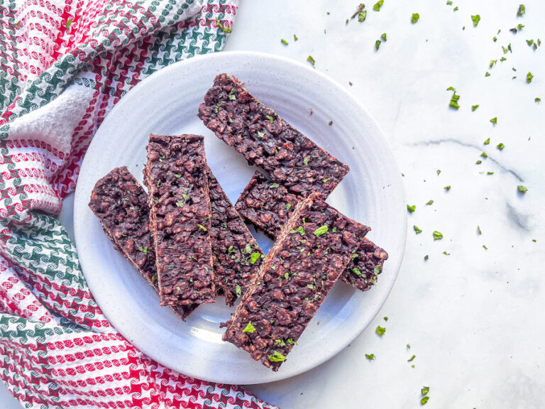 Mint Cacao Bars with festive blanket