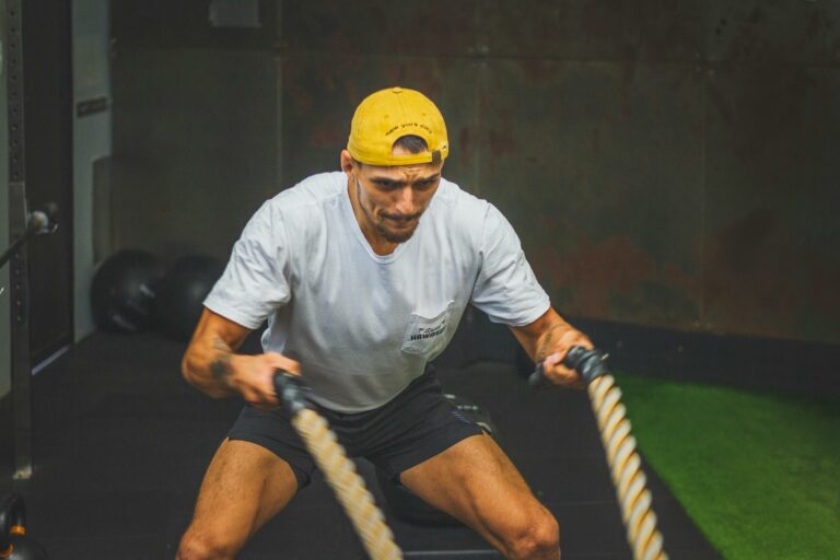 Man working out with ropes