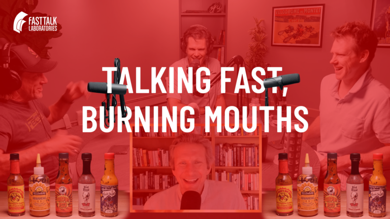Title card for Talking Fast, Burning Mouths episode